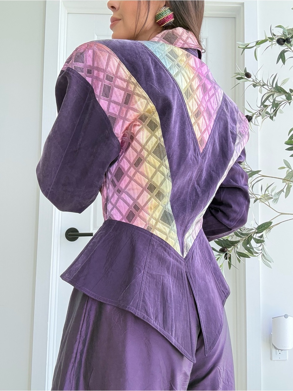 VTG Rare Cache Rainbow Purple Peplum Mugler-esque Corset Style 80s Blazer Set - Picture 5 of 8